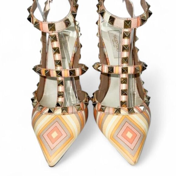 Authentic VALENTINO GARAVANI Mandarin Sorbet Strappy Rockstud Heels Size… - Picture 5 of 10